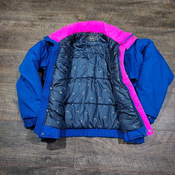 Ski Jacket Vintage CB Sports 1980s Skiing Blue Puffy Hot Pink Outerwear Small - Picture 7 of 9